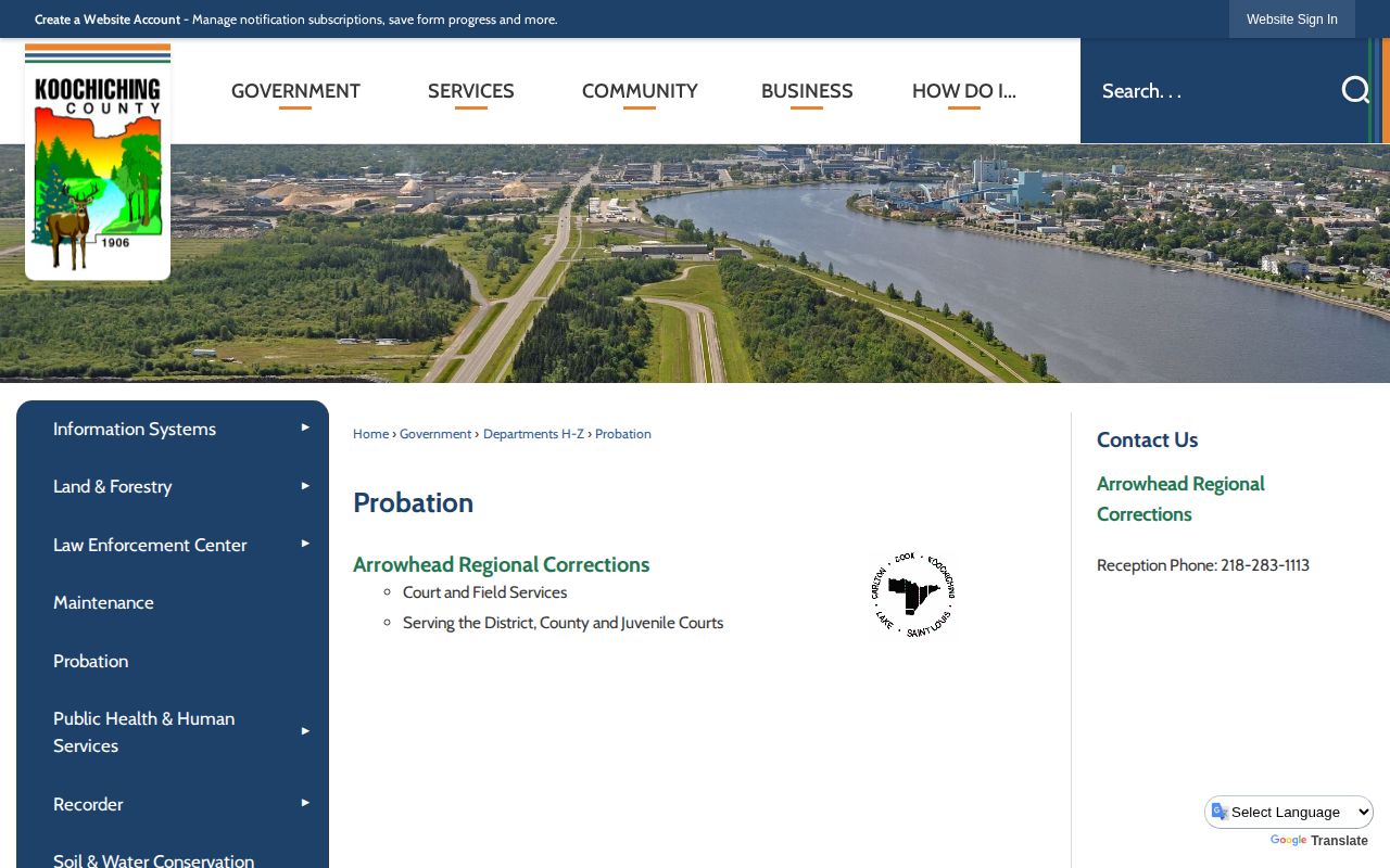 Koochiching County probation and parole office page