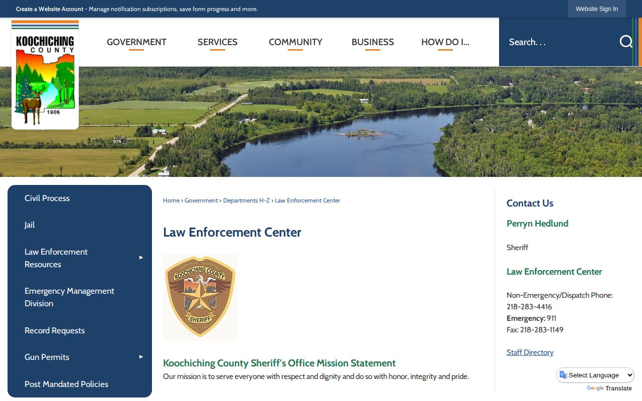 Koochiching County Jail Law Enforcement Center release contact