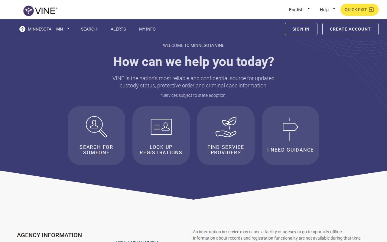 Koochiching County VINELink inmate search screen for release status