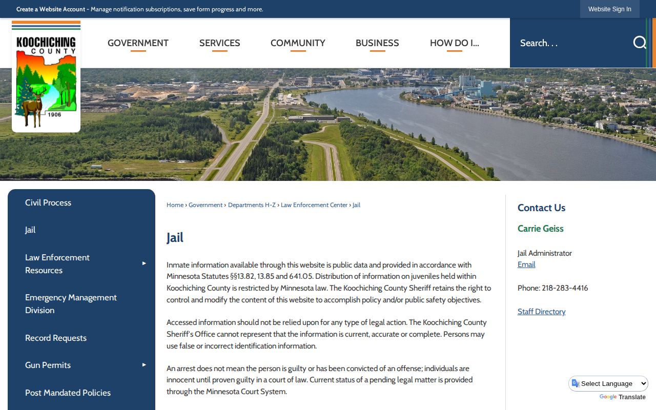 Koochiching County released inmate jail roster gateway