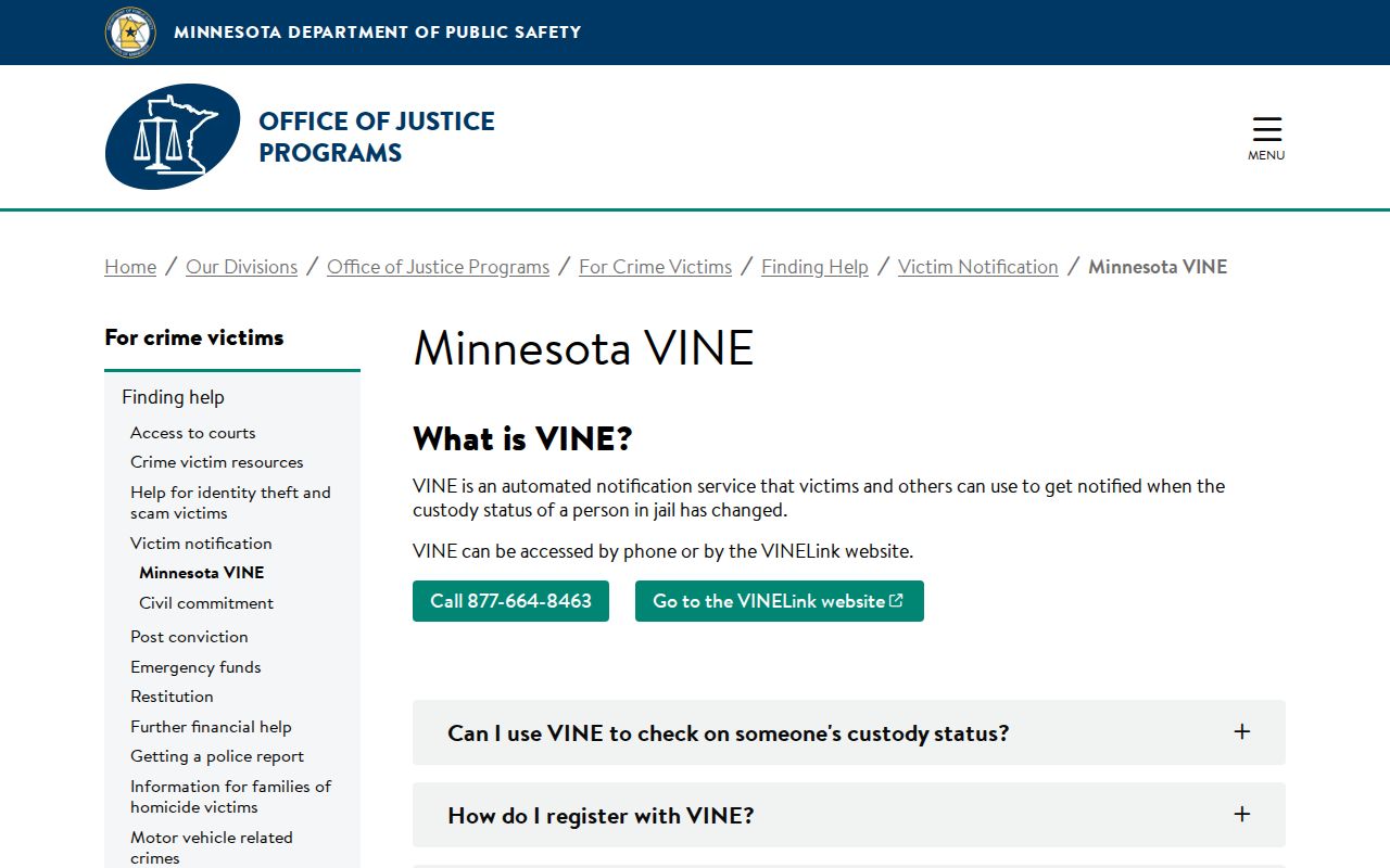 Koochiching County release notification guidance from Minnesota VINE